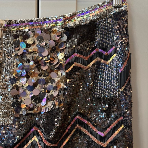 ALLSAINTS Size 6 Black Gold Nylon Sequined Pencil Skirt